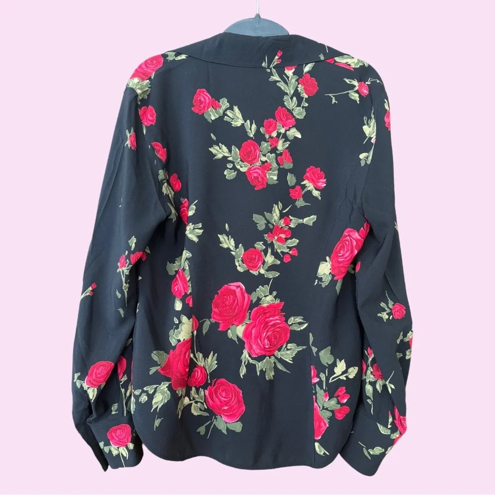 Vintage Escada black and red rose print silk blouse - Picture 2 of 8